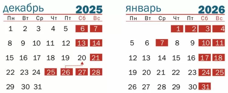 Календарь выходных и праздничных дней на декабрь и январь в Беларуси