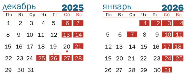 Календарь выходных и праздничных дней на декабрь и январь в Беларуси