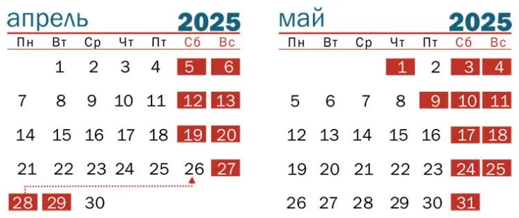Календарь выходных и праздничных дней на апрель и май в Беларуси